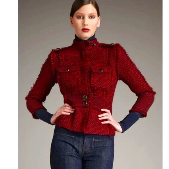 Tory Burch Deep Red Textured Blazer - Picture 1 of 8